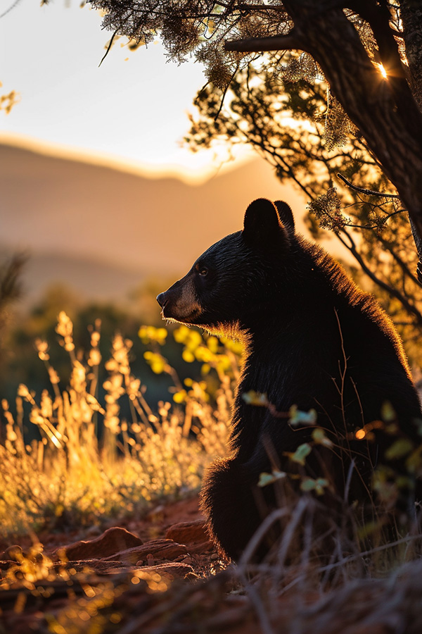A young black bear cub resting on the trails of Sedona, Arizona.