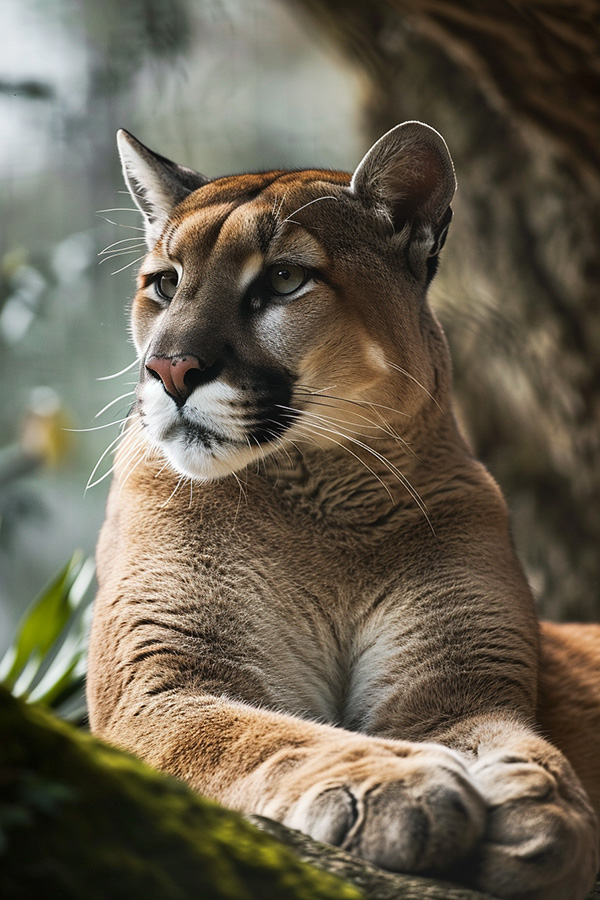 A male cougar at rest in nature.